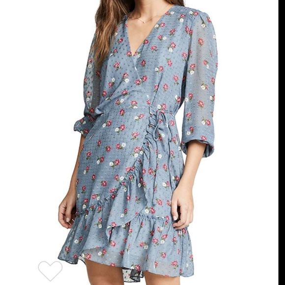 Wayf Eloise Long Sleeve Blue Mini Wrap Dress NWT - Picture 6 of 15